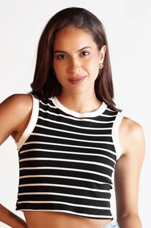Cropped Dwz Listrado Sem Manga