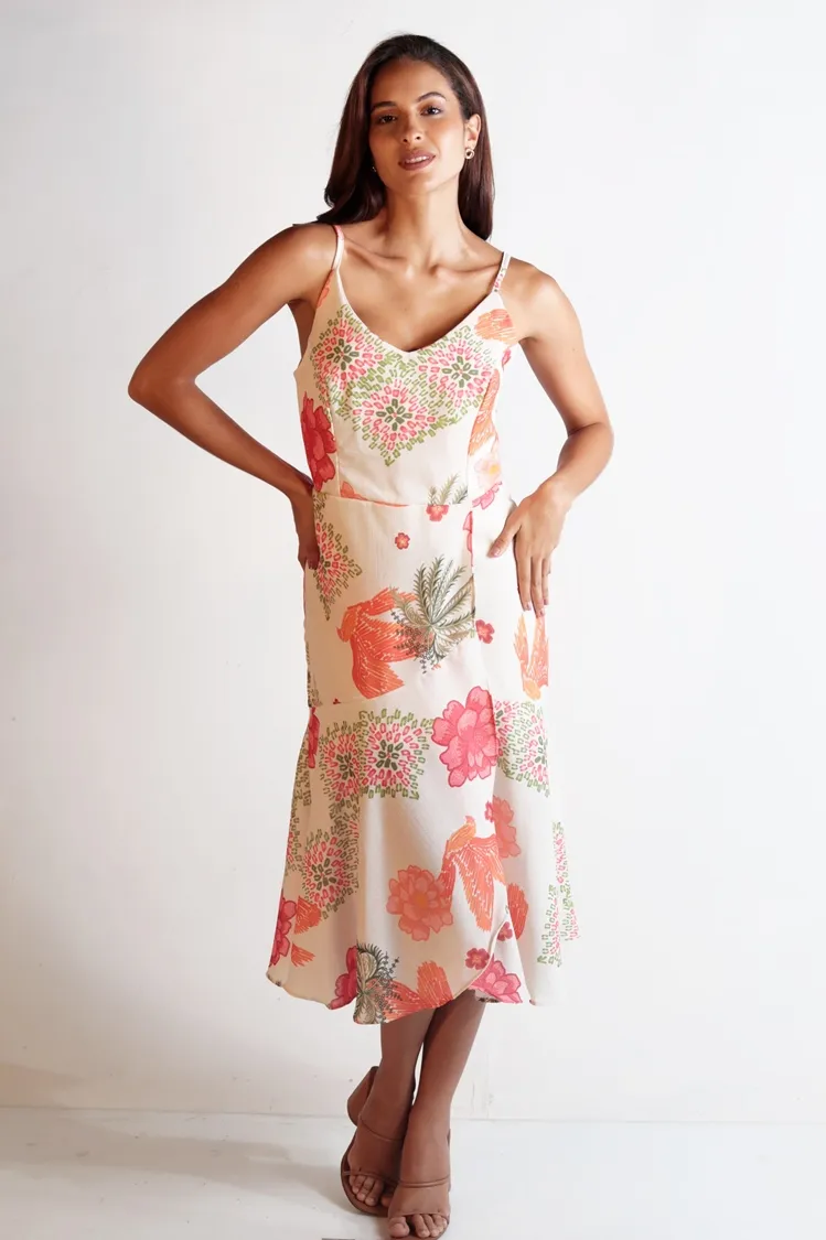 Vestido Dwz Mid Estampado com Babado
