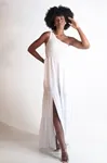 Vestido Dwz Midi Um Ombro Liso