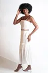 Conjunto Dwz Cropped Amarracao e Saia Mid Pregas Babado