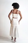 Conjunto Dwz Cropped Amarracao e Saia Mid Pregas Babado