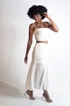 Conjunto Dwz Cropped Amarracao e Saia Mid Pregas Babado