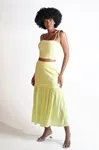 Conjunto Dwz Cropped Amarracao e Saia Mid Pregas Babado