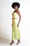 Conjunto Dwz Cropped Amarracao e Saia Mid Pregas Babado