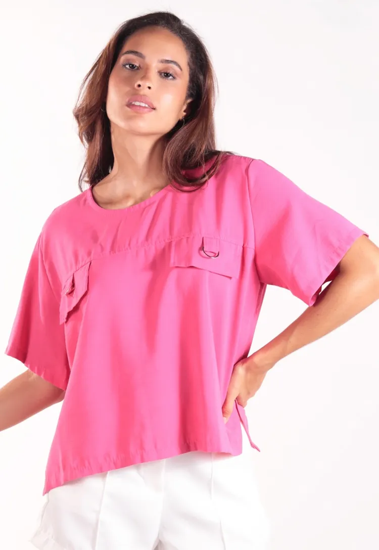 Blusa Dwz Manga Curta Com Bolsos Frontais Lisa