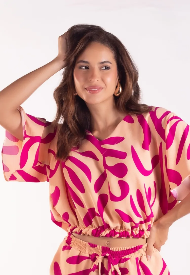Cropped Dwz Estampado com Elastico  na Cintura