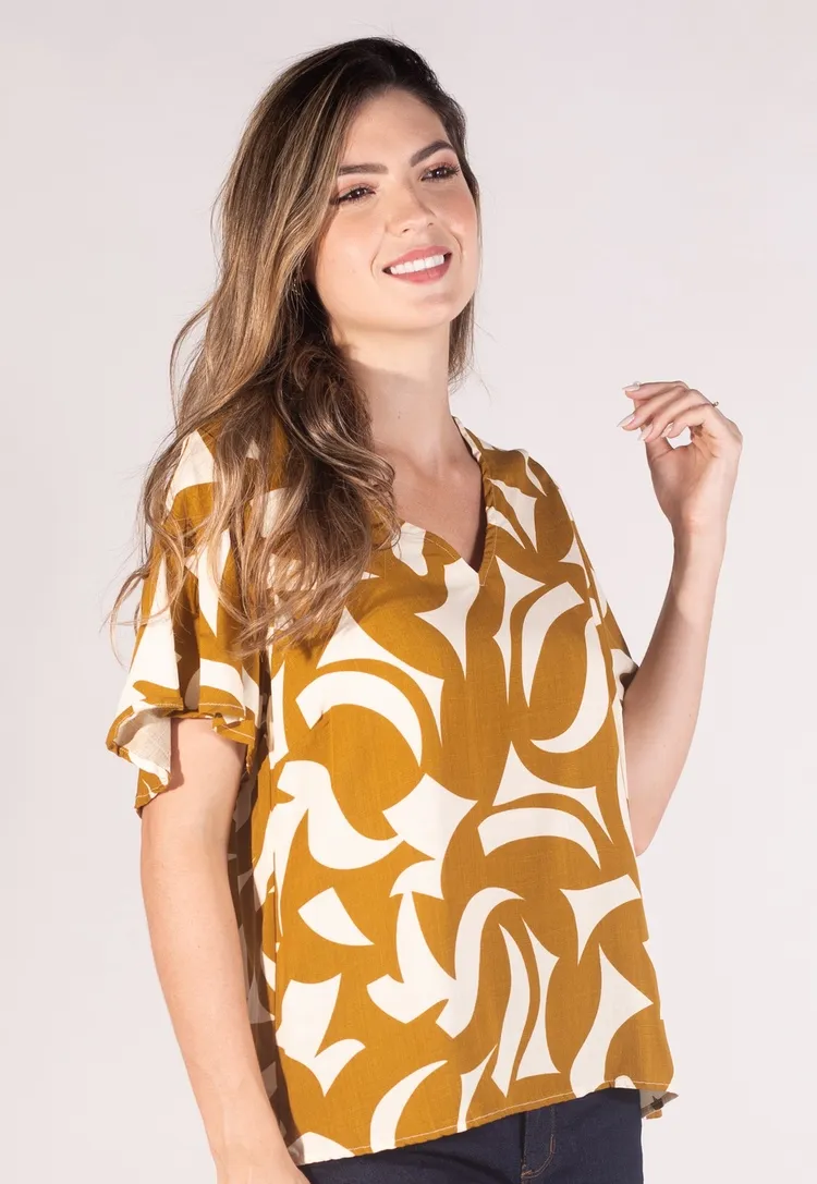 Blusa Dwz Manga Curta Estampada
