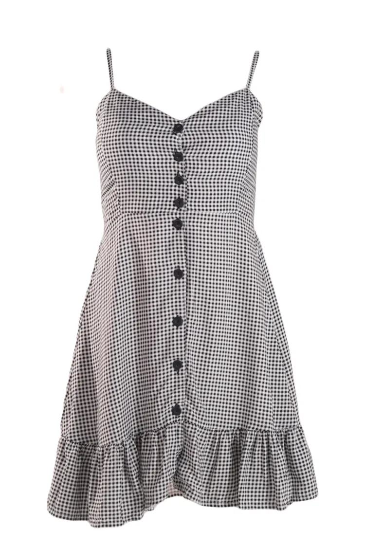 Vestido Dwz Curto Com Botoes e Lastex Xadrez
