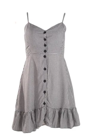 Vestido Dwz Curto Com Botoes e Lastex Xadrez