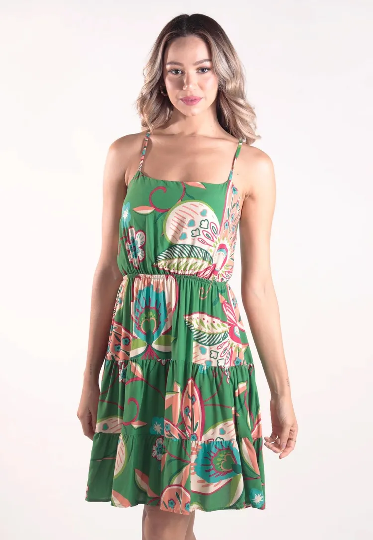 Vestido Dwz Curto com Alcas Estampado