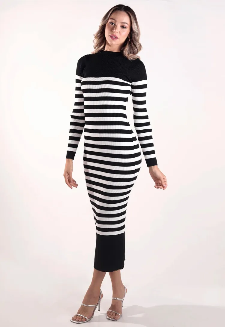 Vestido Dwz Tricot Modal Listrado