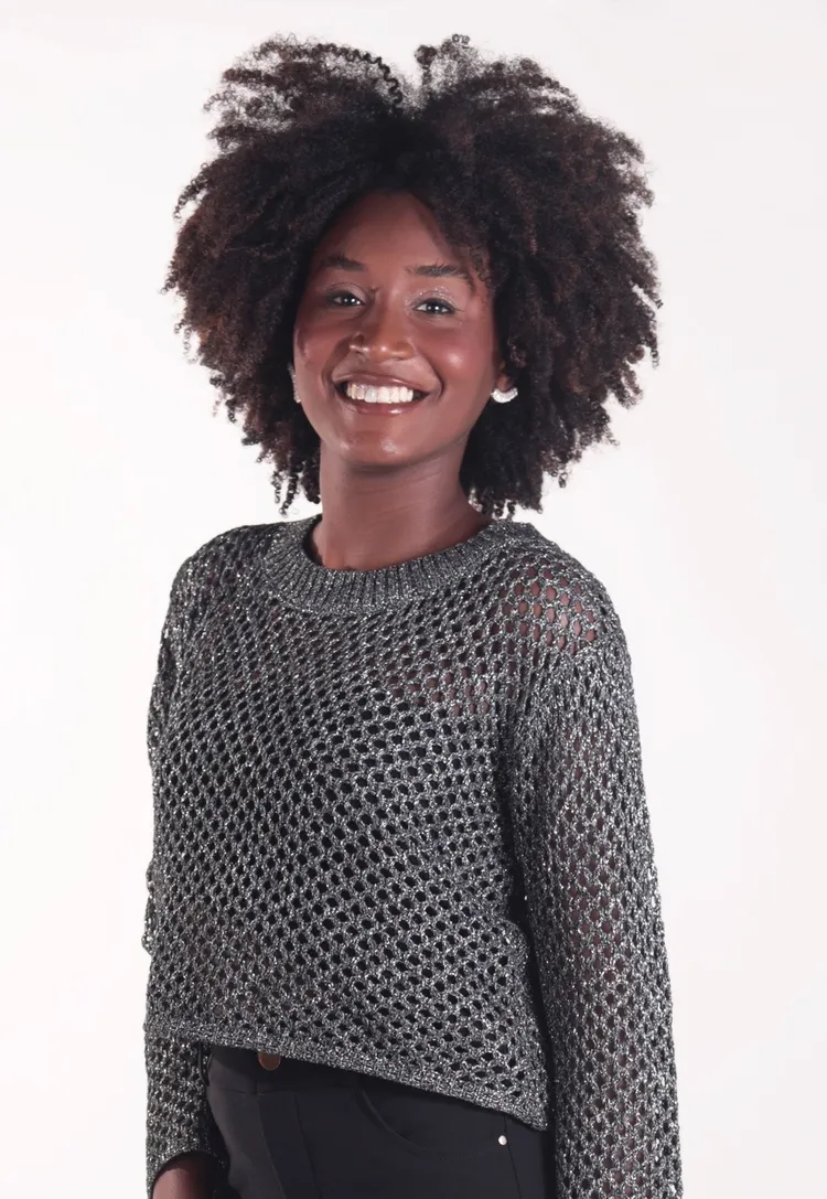 Cropped Dwz Tricot com Lurex Manga Longa