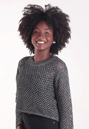 Cropped Dwz Tricot com Lurex Manga Longa
