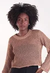 Cropped Dwz Tricot com Lurex Manga Longa