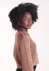 Cropped Dwz Tricot com Lurex Manga Longa