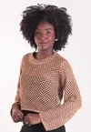 Cropped Dwz Tricot com Lurex Manga Longa