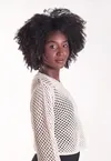 Cropped Dwz Tricot com Lurex Manga Longa