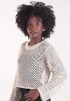 Cropped Dwz Tricot com Lurex Manga Longa