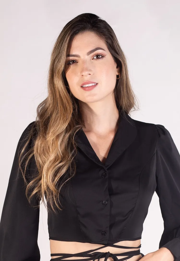 Camisa Dwz Cropped Cetim Com Amarracao Lisa - Camisa Dwz Cropped