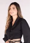 Camisa Dwz Cropped Cetim Com Amarracao Lisa