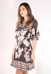 Vestido Dwz Curto Estampado com Manga