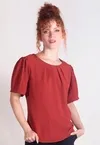 Blusa Dwz Manga Curta Bufante com Pregas na Gola