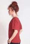 Blusa Dwz Manga Curta Bufante com Pregas na Gola