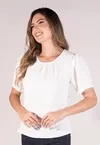 Blusa Dwz Manga Curta Bufante com Pregas na Gola