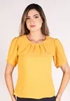 Blusa Dwz Manga Curta Bufante com Pregas na Gola