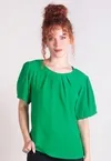 Blusa Dwz Manga Curta Bufante com Pregas na Gola