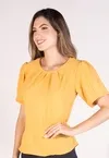 Blusa Dwz Manga Curta Bufante com Pregas na Gola