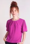 Blusa Dwz Manga Curta Bufante com Pregas na Gola