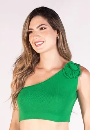 Cropped Dwz Tricot Modal com Flor