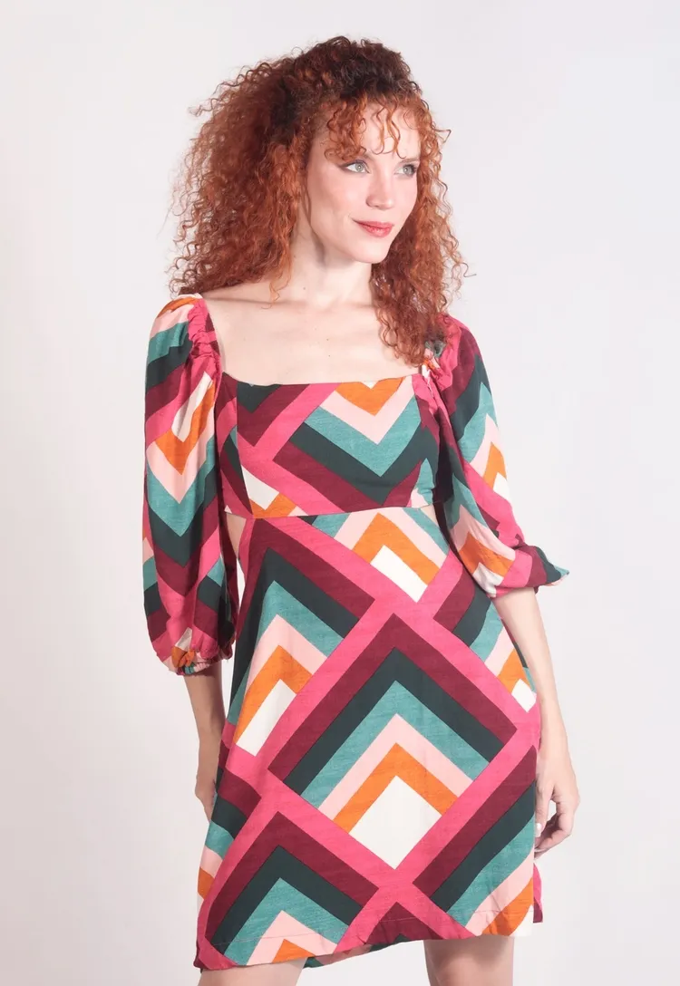 Vestido Dwz Estampado Curto com Amarracao