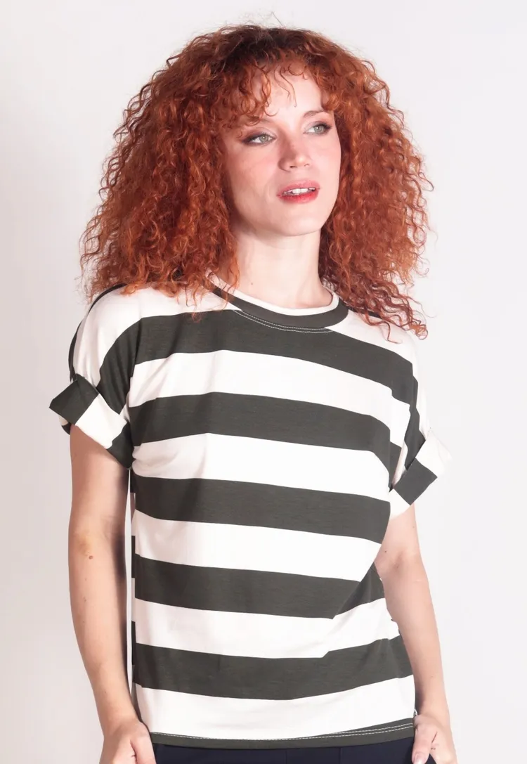 Blusa Dwz de Malha Dobrada Listras Larga