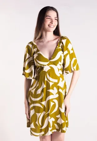 Vestido Dwz Lastex nas Costas Estampada