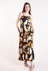 Vestido Dwz Longo Estampado com Lastex