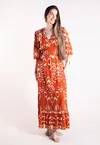 Vestido Dwz Longo Estampado com Manga