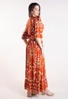 Vestido Dwz Longo Estampado com Manga