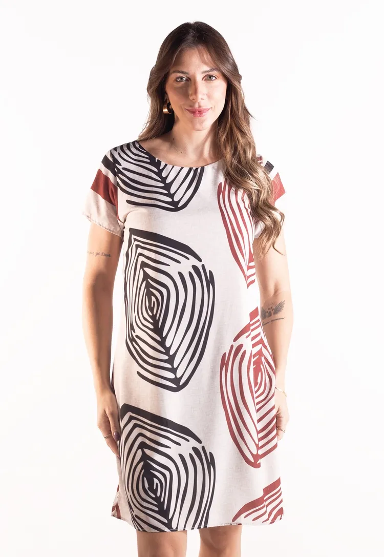 Vestido Dwz Manga Curta Estampado