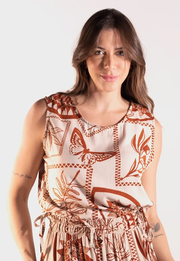 Cropped Dwz Estampado com Amarracao