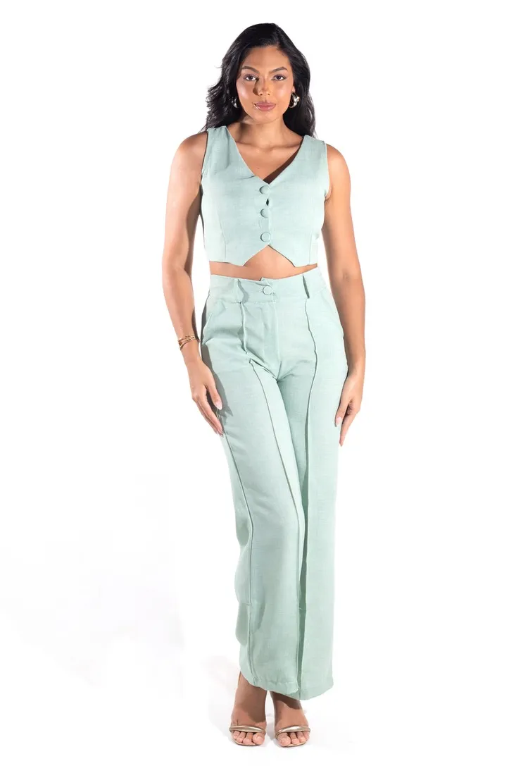 Conjunto Dwz Linho Colete e Calca Pantalona