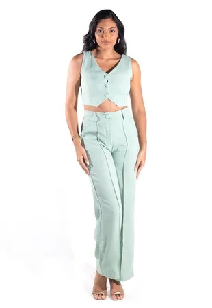 Conjunto Dwz Linho Colete e Calca Pantalona