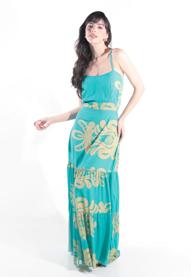 Vestido Dwz Longo Estampado com Alcas