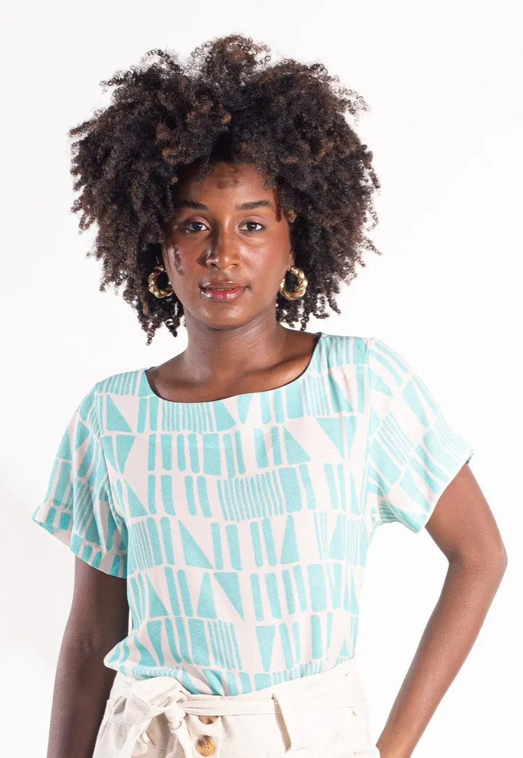 Blusa Dwz Manga Curta Etampada em Crepe