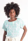 Blusa Dwz Manga Curta Etampada em Crepe