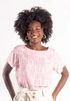 Blusa Dwz Manga Curta Etampada em Crepe