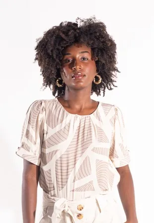 Blusa Dwz Estampada Manga Curta Dois Botoes