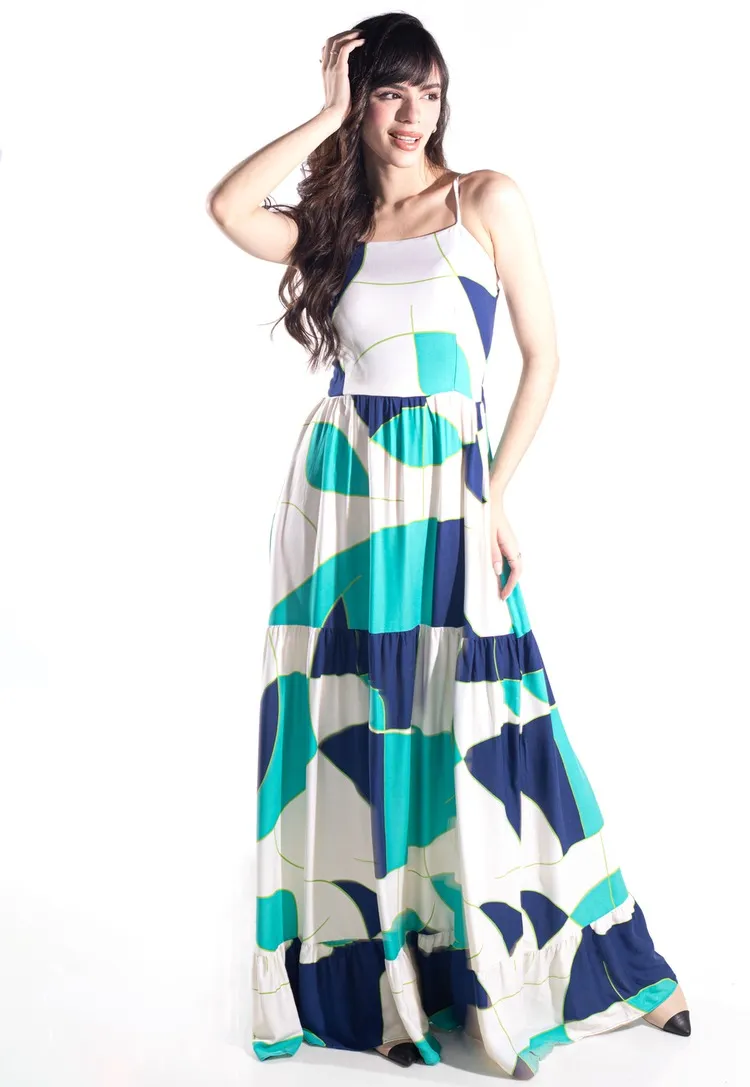 Vestido Dwz Longo Estampado com Bojo