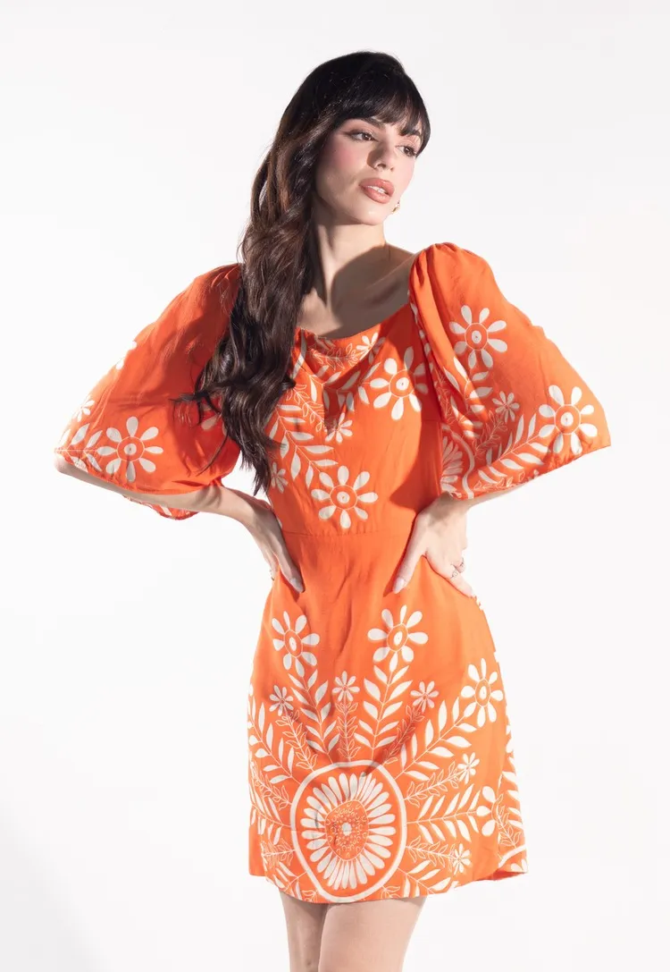 Vestido Dwz Curto Estampado com Amarracao